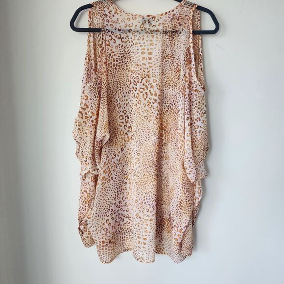 Show Me Your Mumu Peta Boo sheer Tunic Animal Print V-neck cold shoulder FLOWY - Picture 5 of 7